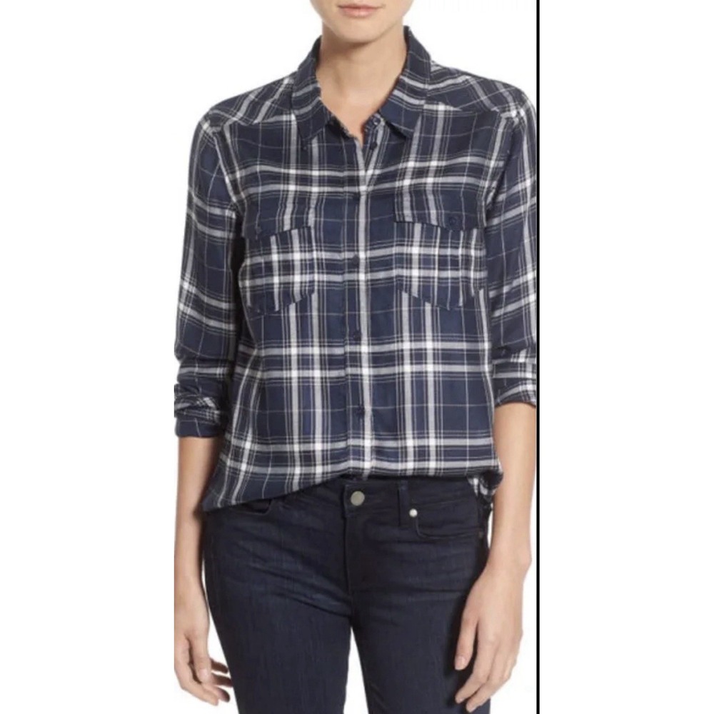 Paige Women's Mya Plaid Button Down Shirt Top size Medium‎ Blue White Pink